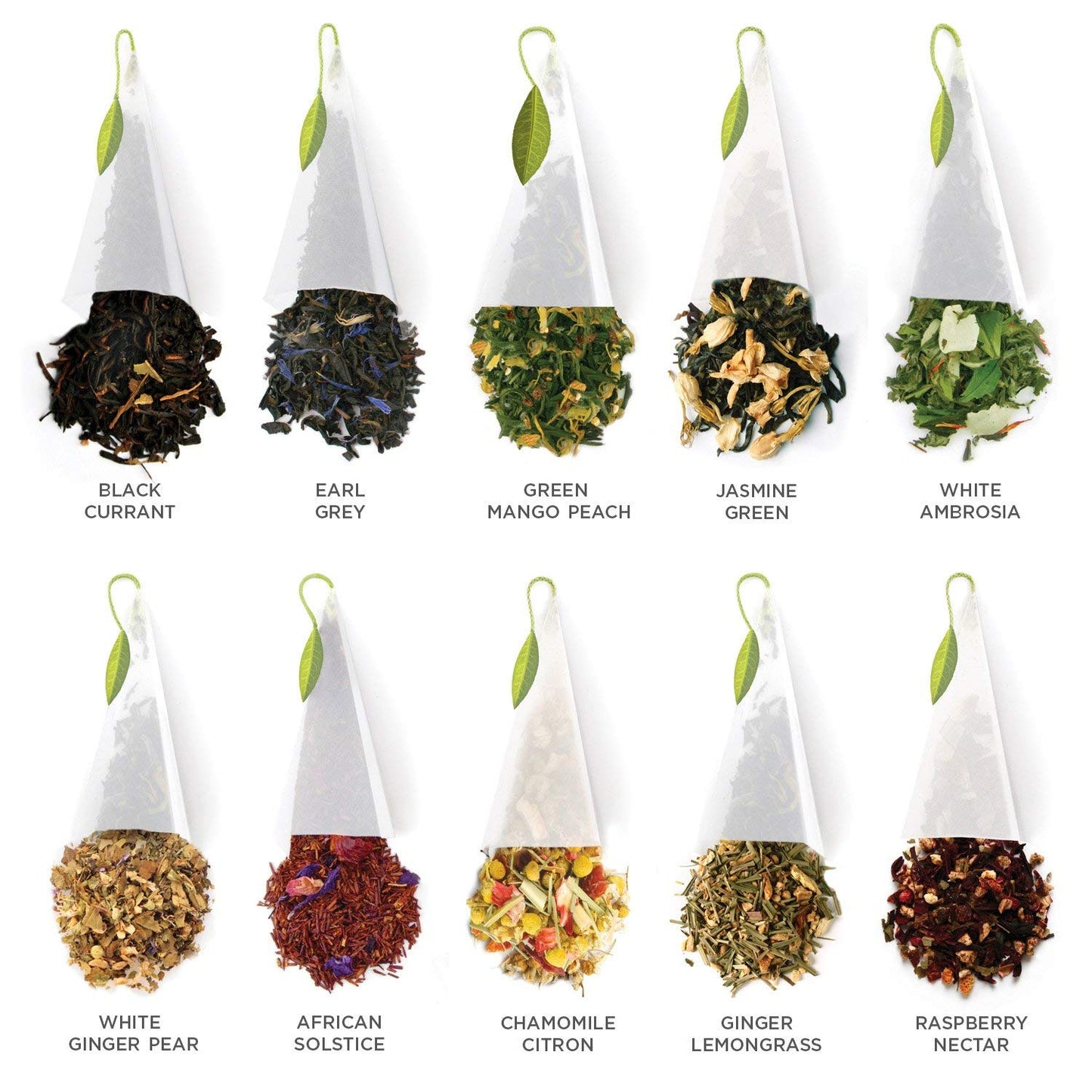Tea Forte Tea Tasting Assortment Premium Tea Petite Presentation Box, Tea Sampler Gift Set, 10 Count, 1 Of Each Variety Individually Wrapped Handcrafted Pyramid Infuser Bags