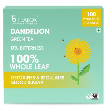 Teabox Enhanced Organic Green Tea With Dandelion Roots | 100% Whole Leaf Green Tea Leaves | 0% Bitterness | Usda Organic | 100 Tea Bags