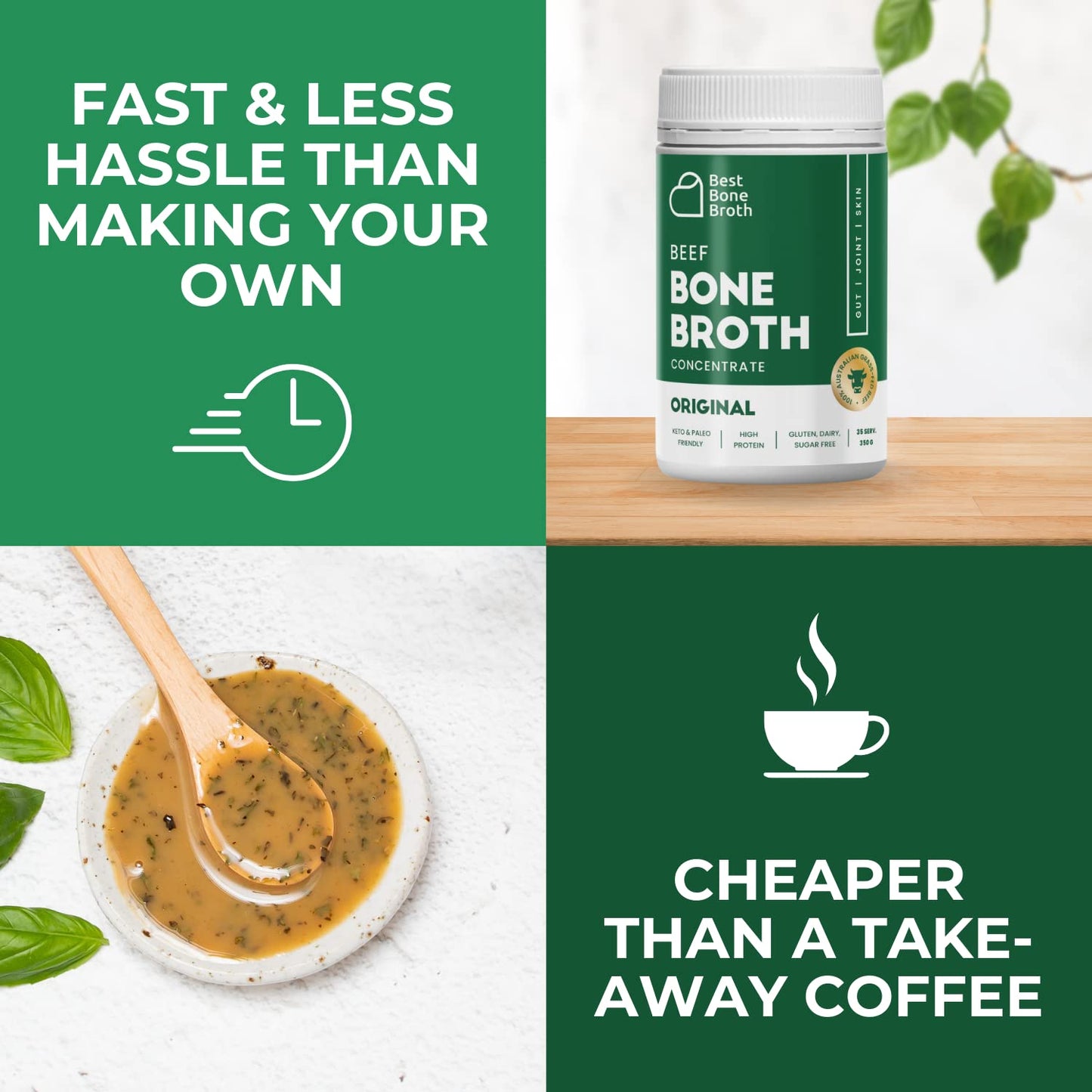 Best Bone Broth Beef Bone Broth Concentrate, Grass Fed, 12.35 Ounce, 35 Servings, Keto & Paleo Friendly, Just Add Water