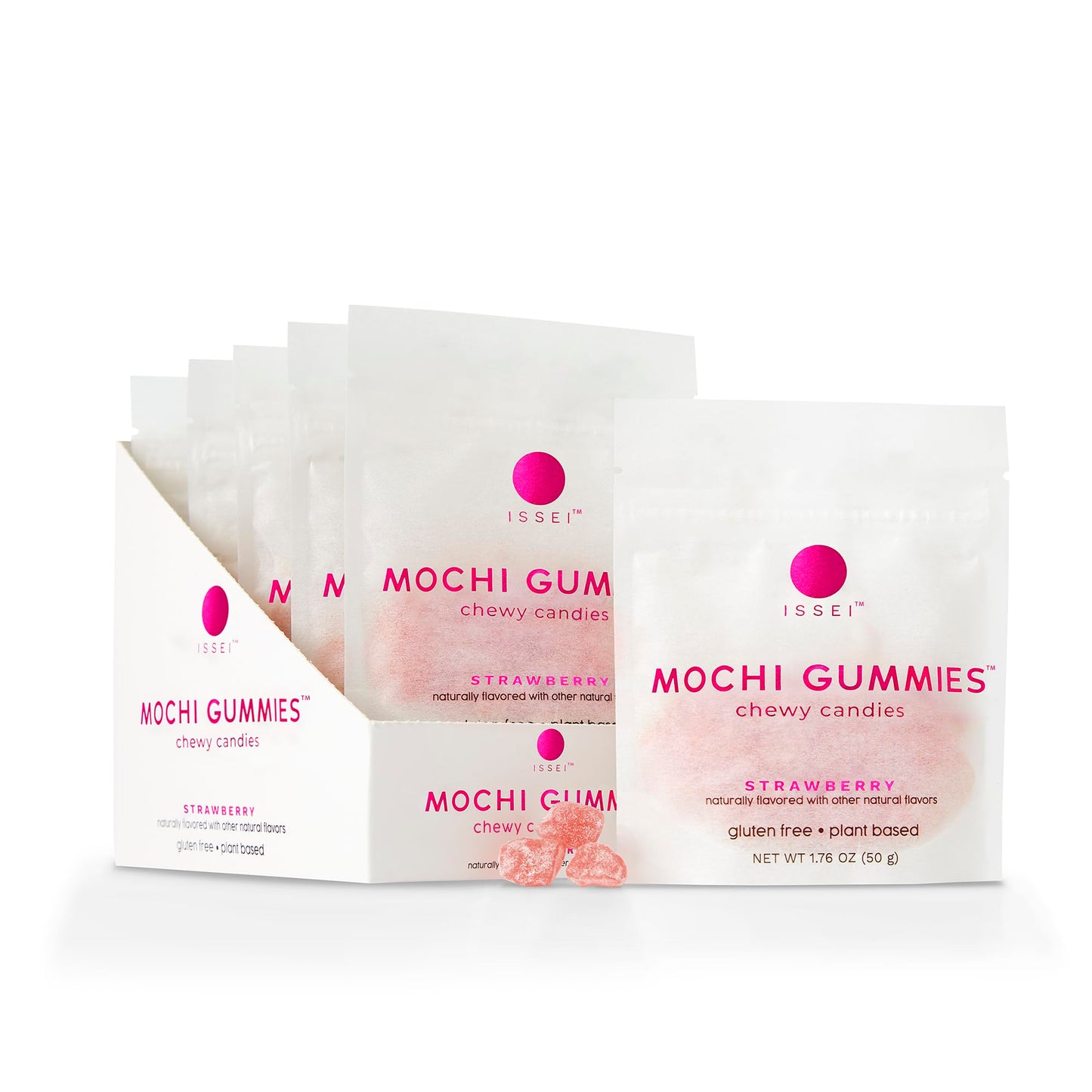 ISSEI Mochi Gummies Chewy Candy, Gelatin-Free, Non-GMO, Kosher, 1.76 Oz (6 Pck), Strawberry Flavor