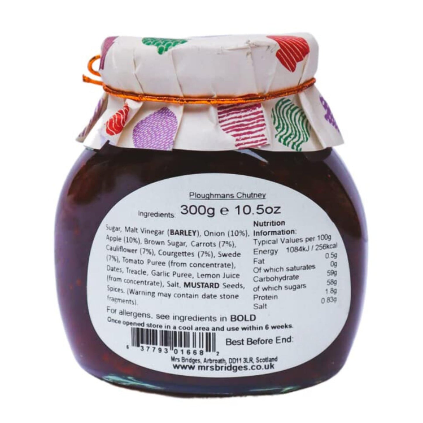 Mrs Bridges Ploughmans Chutney, Made in Scotland, 10.5oz Jar (Pack of 3)