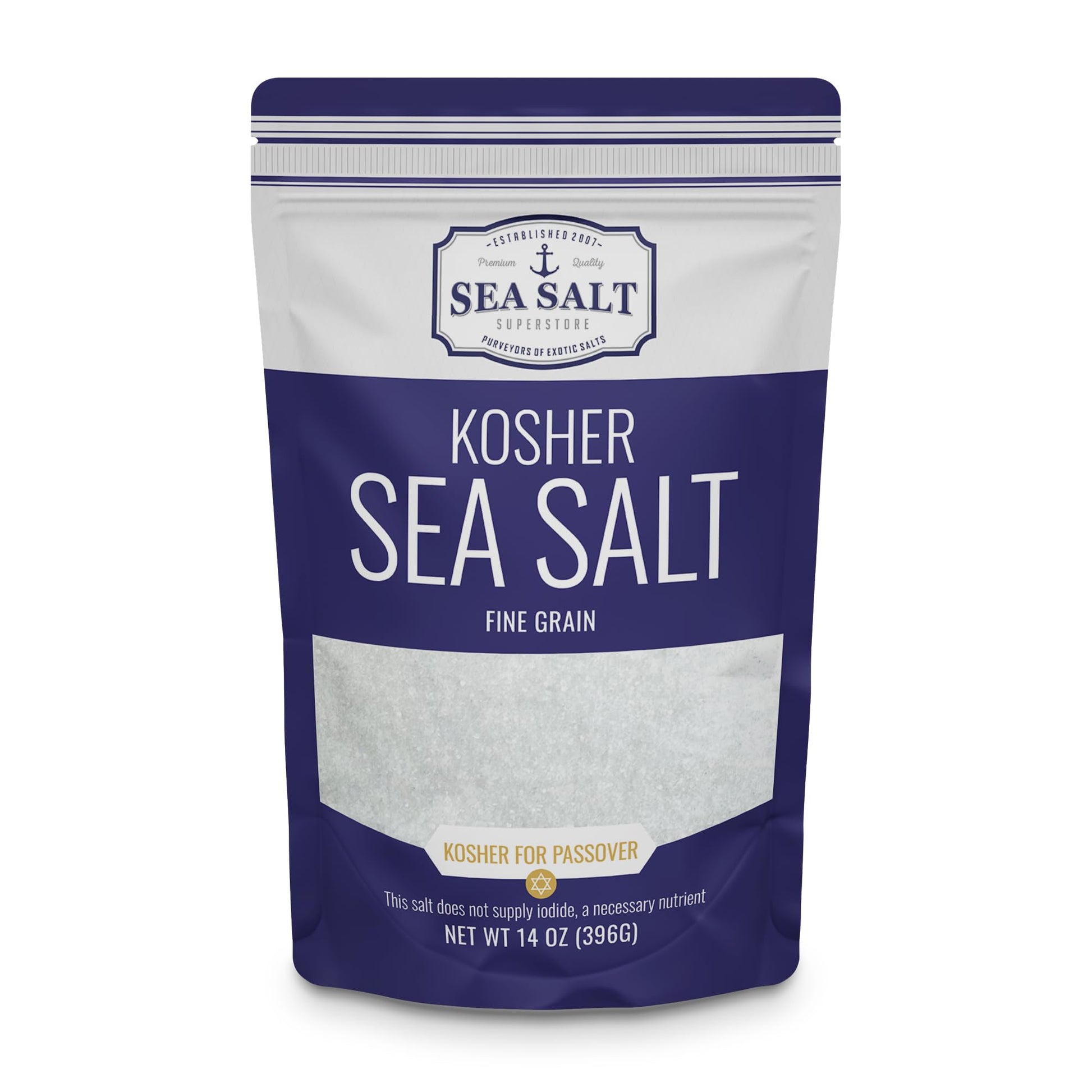 Fine Grain Kosher Salt  Non-Iodized & Natural Fine Replacement for Table Salt for Table Shakers  14 oz Bag
