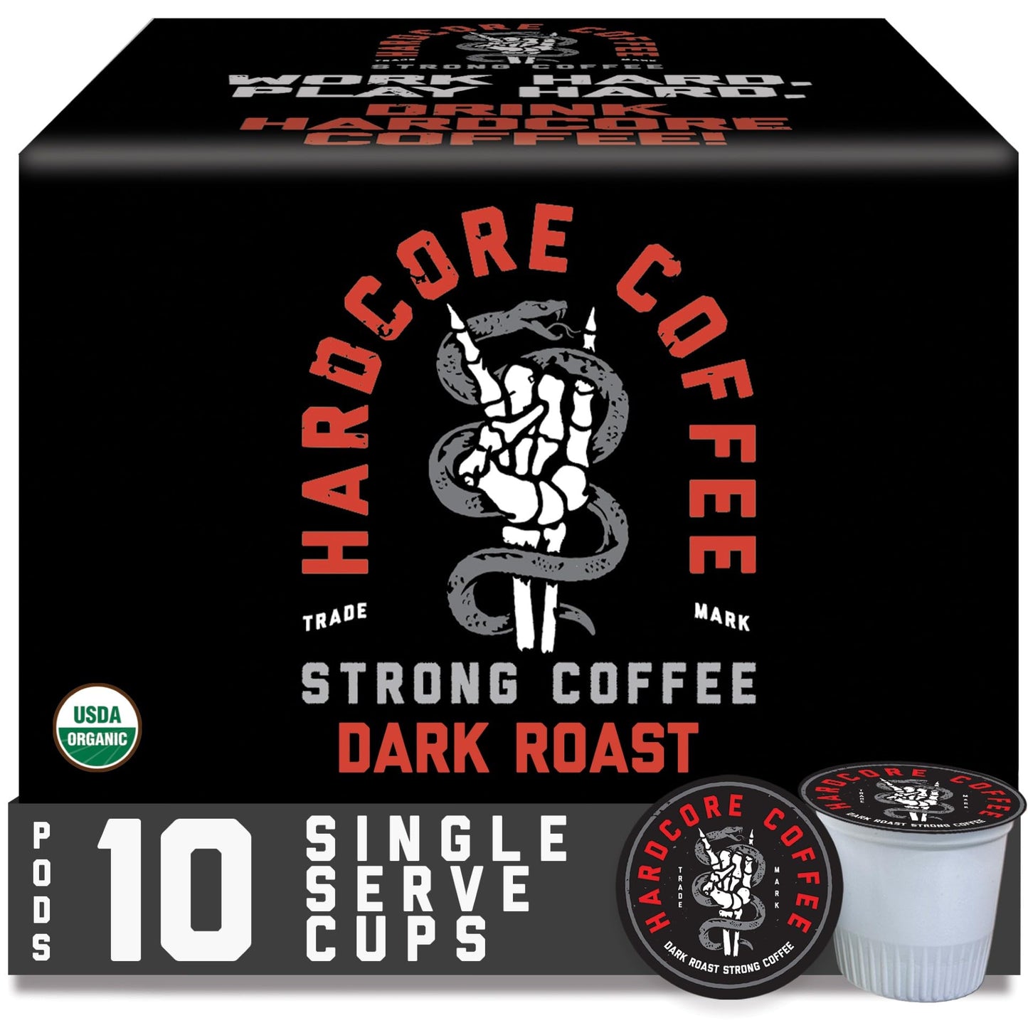 Hardcore Single Serve Coffee Pods For Keurig K Cup Malt-Inspired, High Caffeine, Strong Roast, 10 Count
