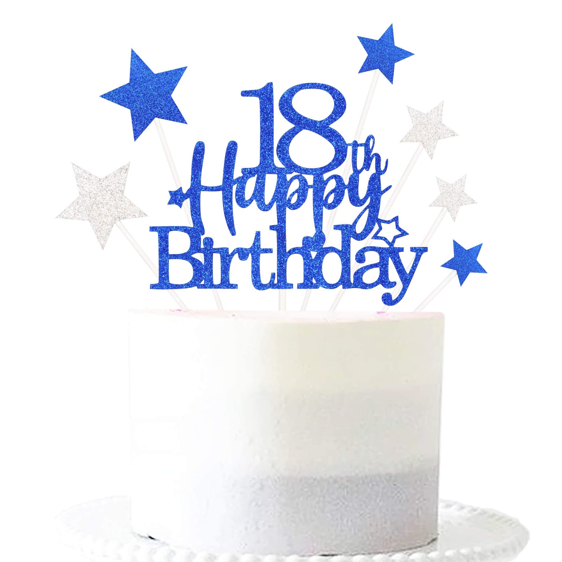 Pargleev Glittery 18th Birthday Cake Topper, Personalised, Star Design, Blue, Model hbcp-lscp18-230926, Paper Material