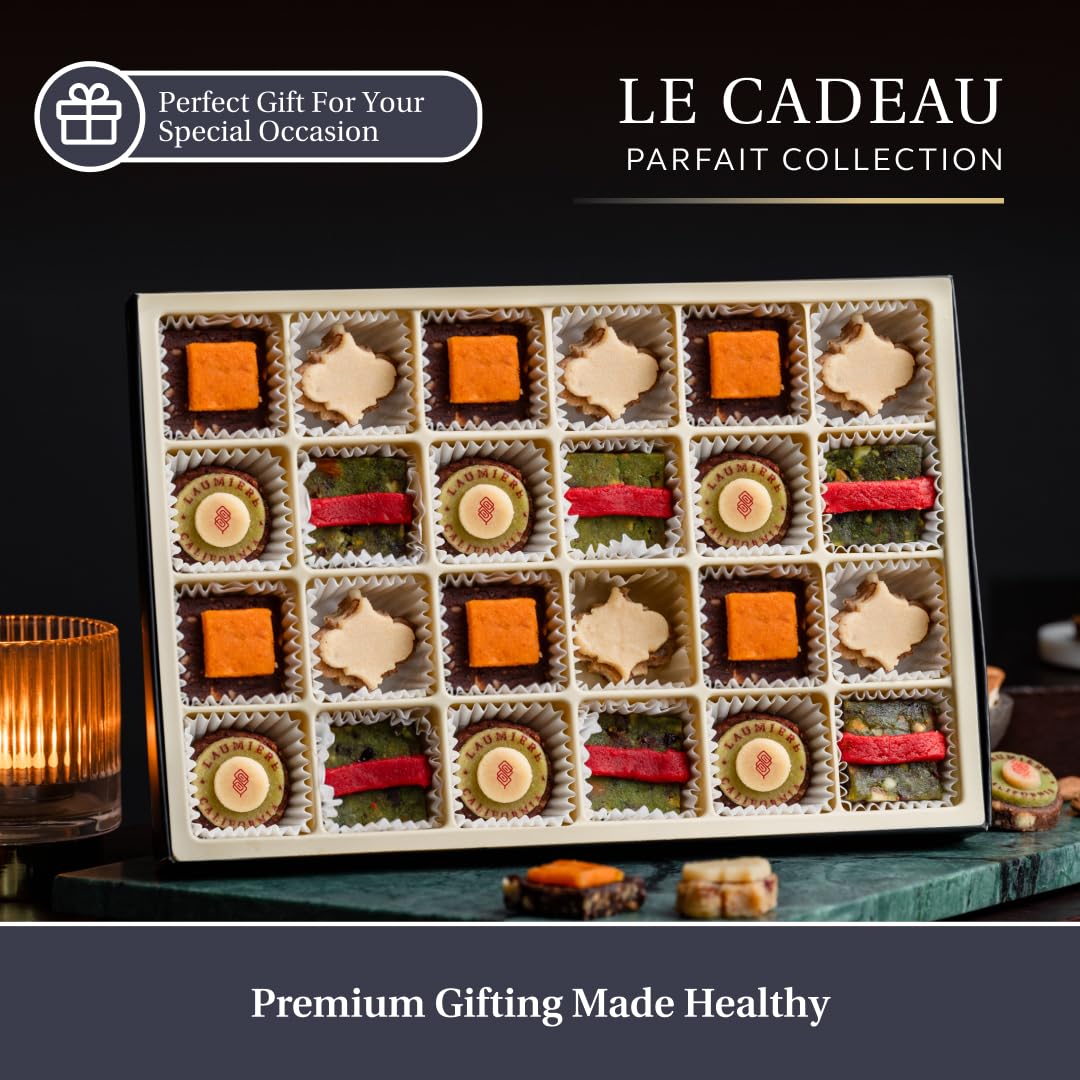 Laumiere Gourmet Fruits - Le Cadeau Parfait Collection Rectangle (24 Pcs) - Gift Dried Fruits And Nuts Basket - Gluten Free - No