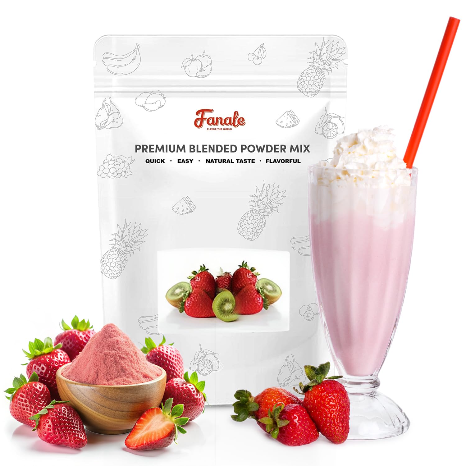 Fanale Strawberry Bubble Tea Flavoring Powder | 2.2 lbs | Perfect for Baking, Smoothies, Desserts, and Drinks