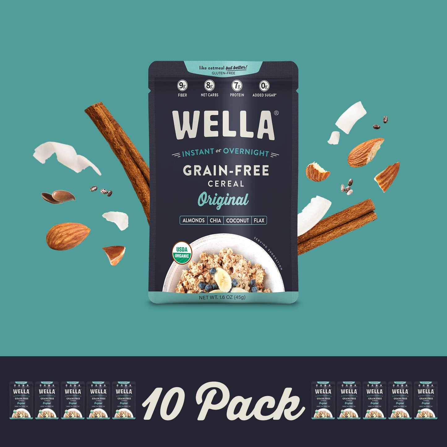Wella Cereal Oatmeal Alternative, Gluten-Free Breakfast Hot Cereal, Grain-Free Paleo Organic Vegan High Protein Superfood, Plant