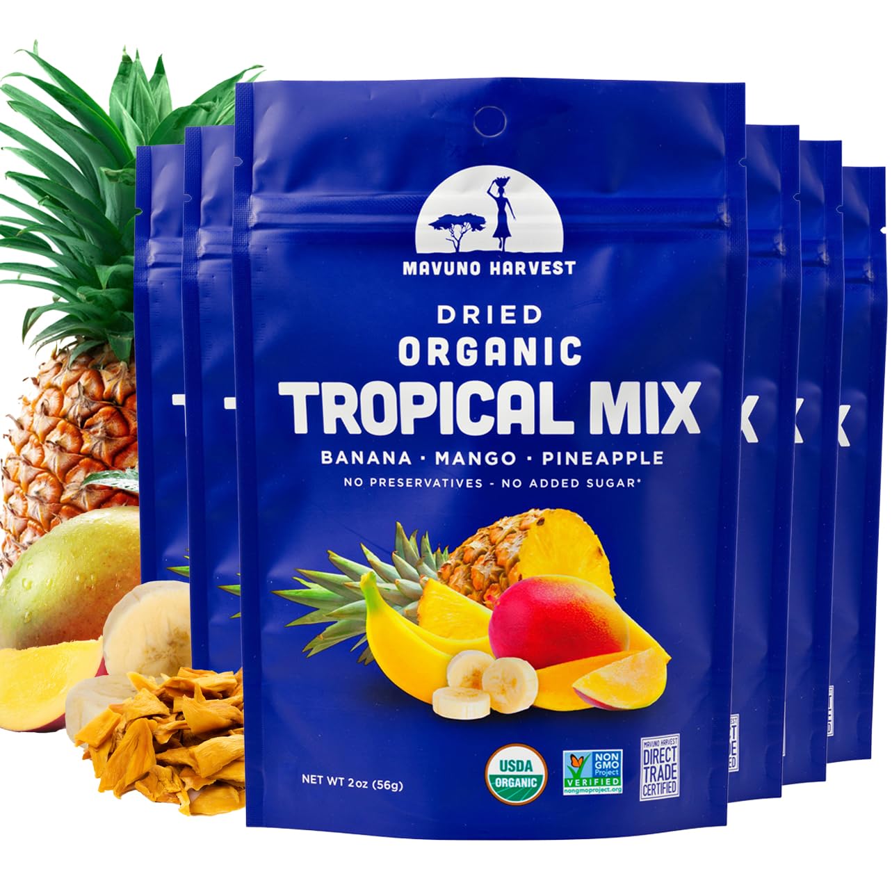 Mavuno Harvest Tropical Mix Dried Fruit Snack | Unsweetened Organic Mixed Dried Fruit | Gluten Free Healthy Snacks for Kids and 