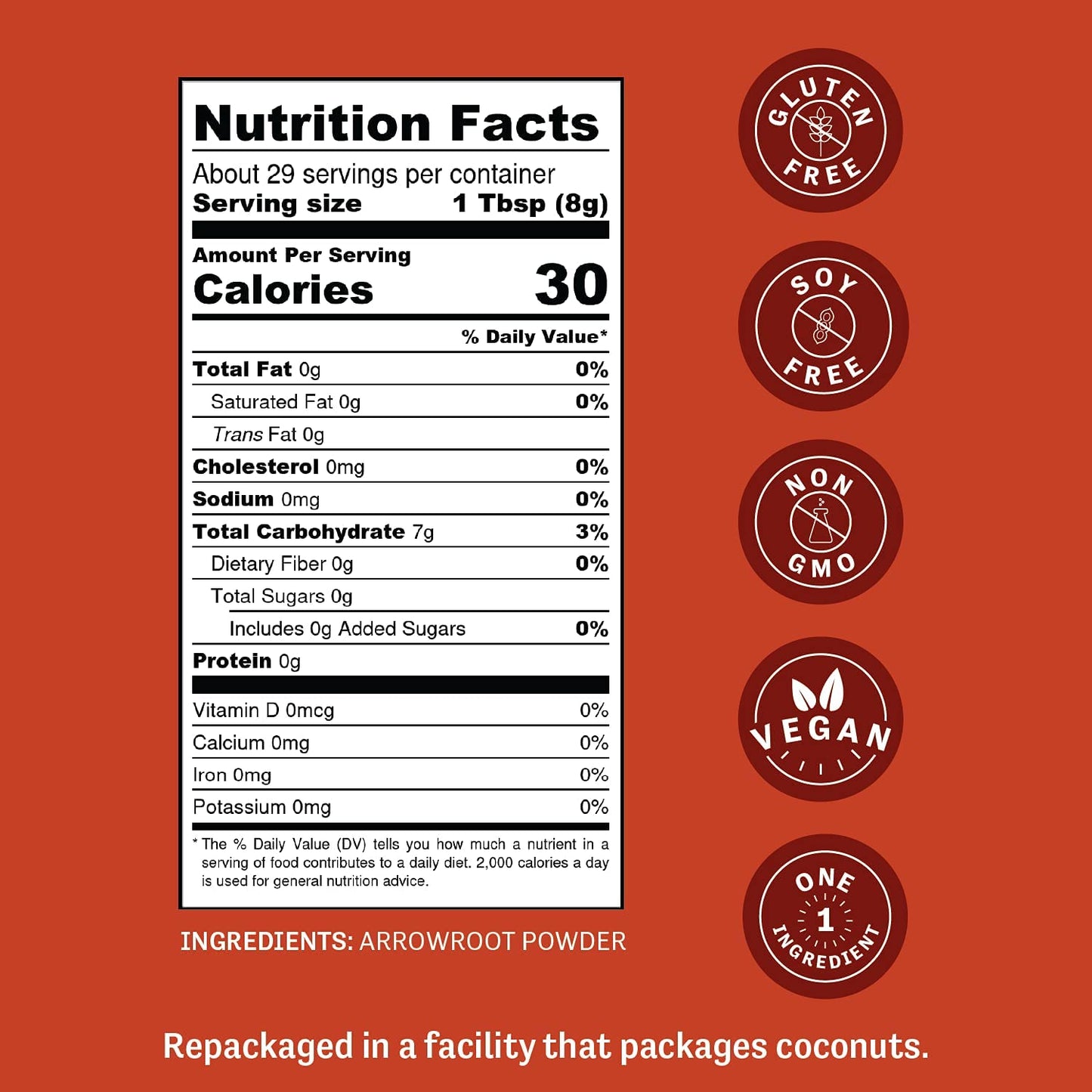 Judees Arrowroot Powder 8 Oz - Just One Ingredient - Vegan, Non-Gmo, Soy-Free - Gluten-Free And Nut-Free - 100% Pure Grain Free