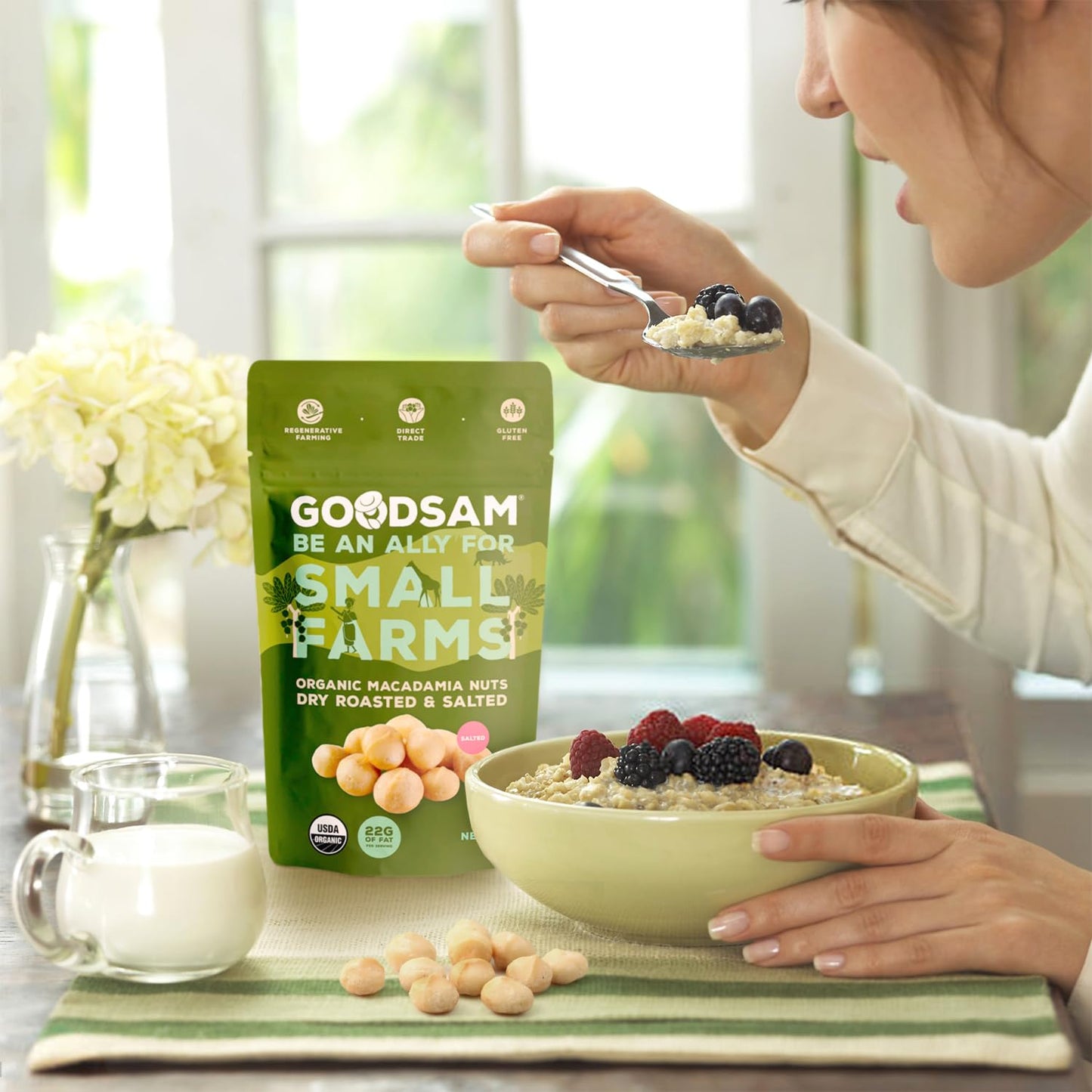 GoodSAM Organic Roasted Macadamia Nuts 1.5lb, Salted, Gluten Free, Non GMO, Vegan, Keto, Regenerative Farming, Direct Trade