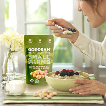 GoodSAM Organic Roasted Macadamia Nuts 1.5lb, Salted, Gluten Free, Non GMO, Vegan, Keto, Regenerative Farming, Direct Trade