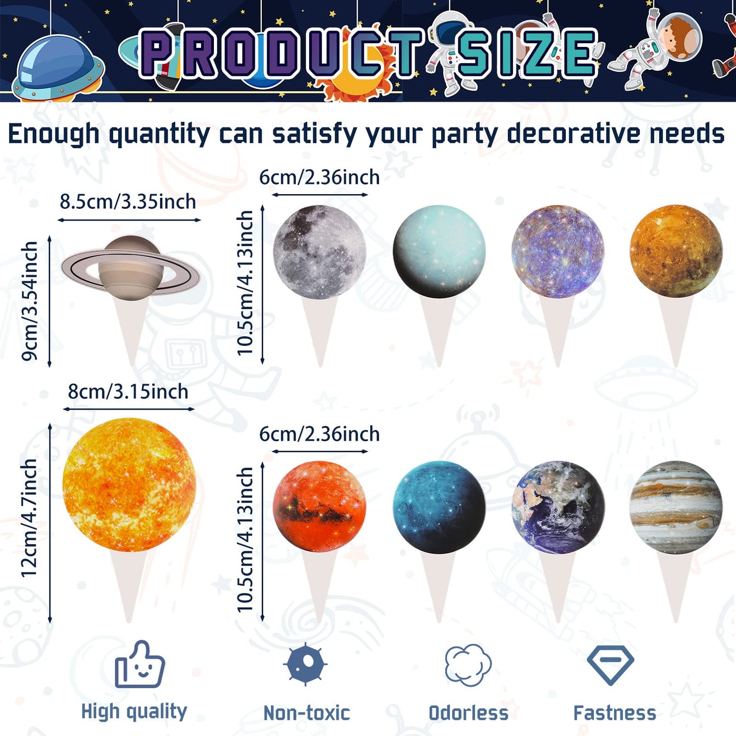 50 Pcs Outer Space Cupcake Toppers Solar System Galaxy Universe Planets Cupcake Picks Planet Cake Topper Outer Space Cake Topper