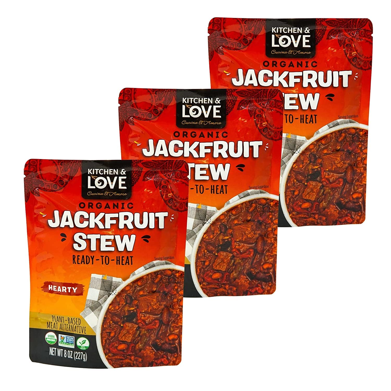 Kitchen And Love, Organic Jackfruit Hearty Stew, Fully Cooked, Plant Based Meat Alternative, Gluten Free, Ready In 90 Seconds, H