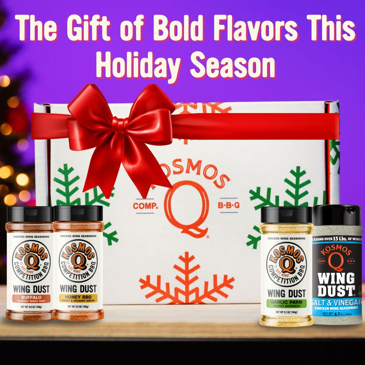 Kosmos Q Ultimate Chicken Wing Christmas Box, Includes Buffalo, Honey Bbq, Garlic Parmesan, And Salt & Vinegar, Seasoning Gift Set For Chicken, Popcorn, Fries, & More, Christmas Gifts, Gifts For Men