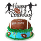 Arthsdite Football Cake Topper - Rugby Ball Happy Birthday Cake Topper For Football / Sport Theme For Man Kids Boy Birthday Party Decoration - Black Glitter