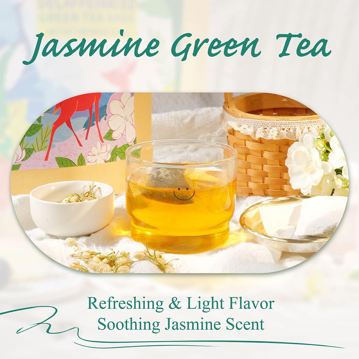 Wt Weetee Jasmine Green Tea Bags, 100 Count Jasmine Scented Green Tea, Refreshing & Relaxing, No Artificial Flavors | Resealable