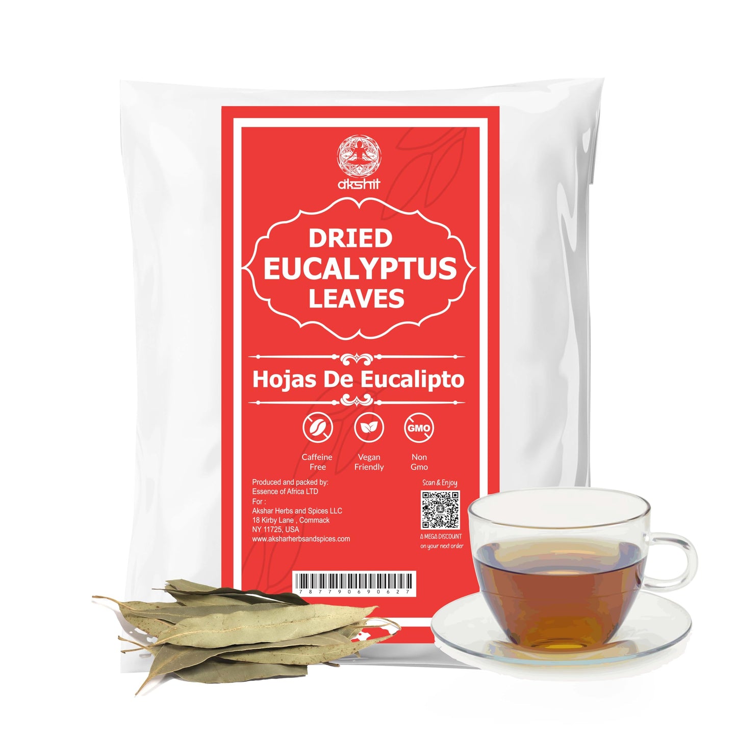 Akshit Organic Dried Eucalyptus Leaves, Caffeine-Free Relax Tea, 2.6 oz