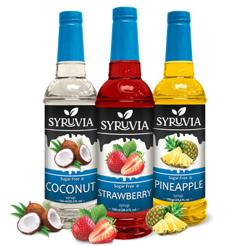 Syruvia Sugar-Free Pineapple, Strawberry & Coconut Syrup Variety Pack - 25.4 oz - Perfect for Cocktails, Desserts, Italian Soda 