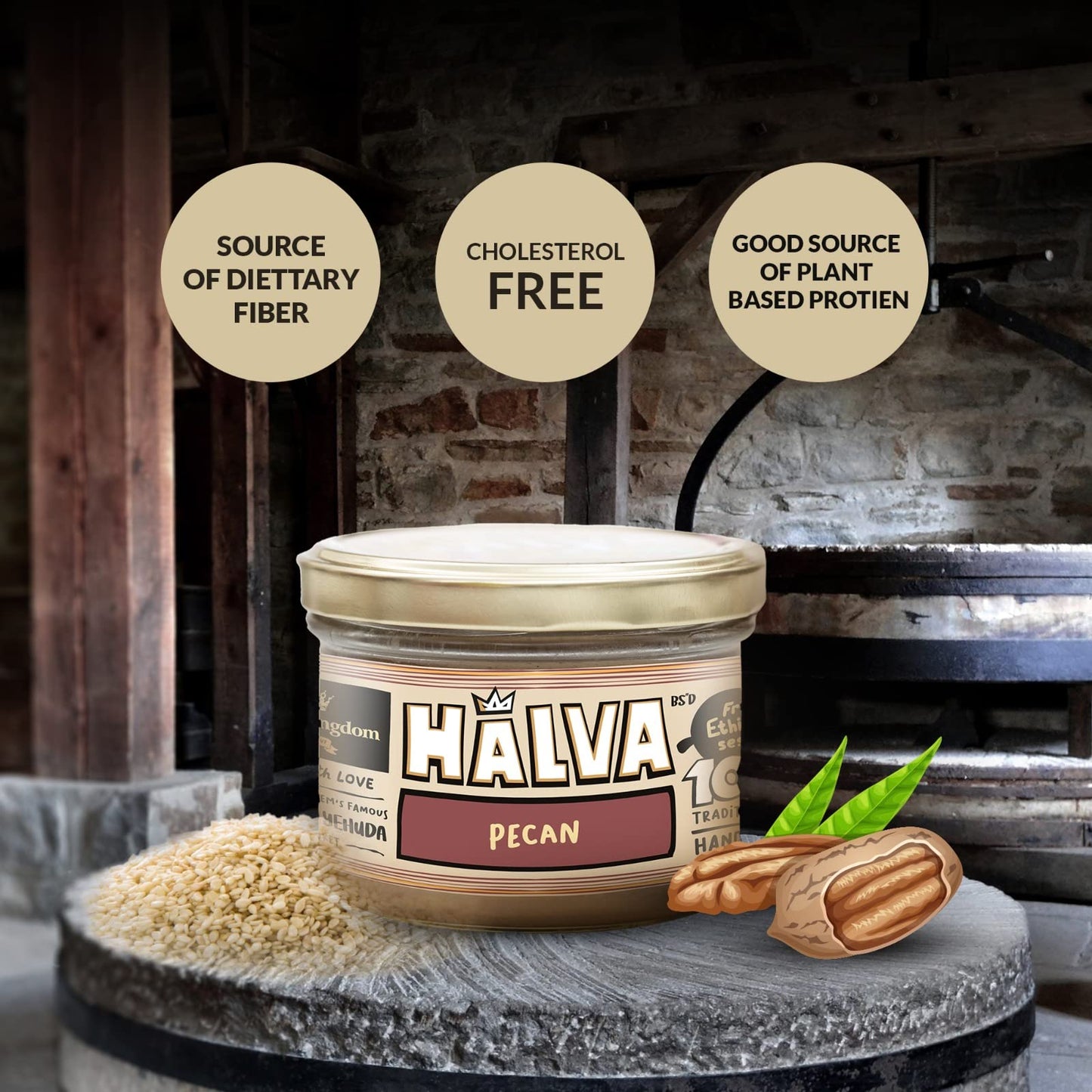 Halva Kingdom Open Sesame Sugar Free Halva Vegan Dessert | Healthy Ingredients, Gluten Free, Kosher Certified Jar I Made In Isra