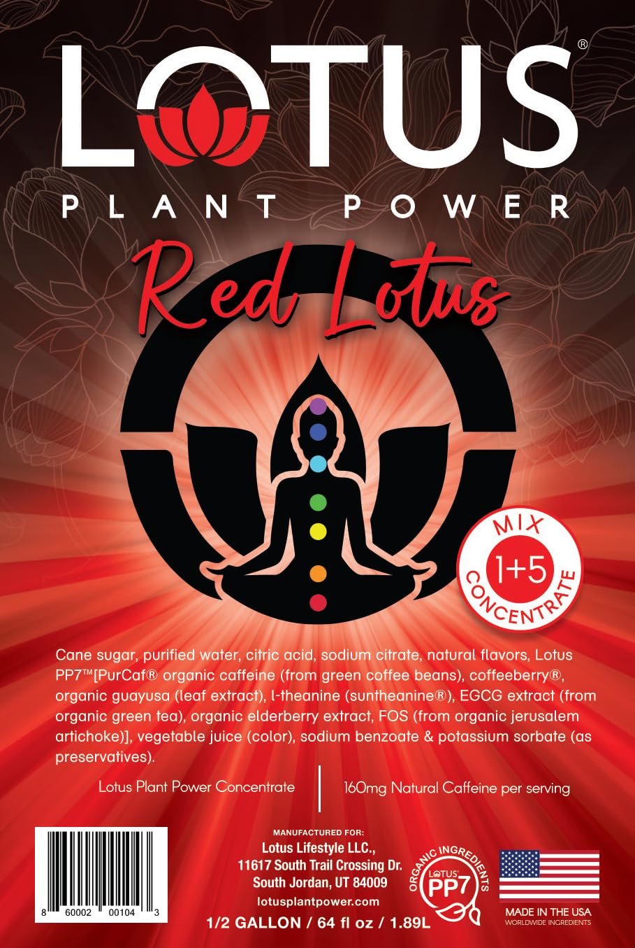 Red Lotus Plant Energy Drink Concentrate | Pure Cane Sugar | 64 fl oz | 1:5 | Natural Caffeine from Green Coffee Bean
