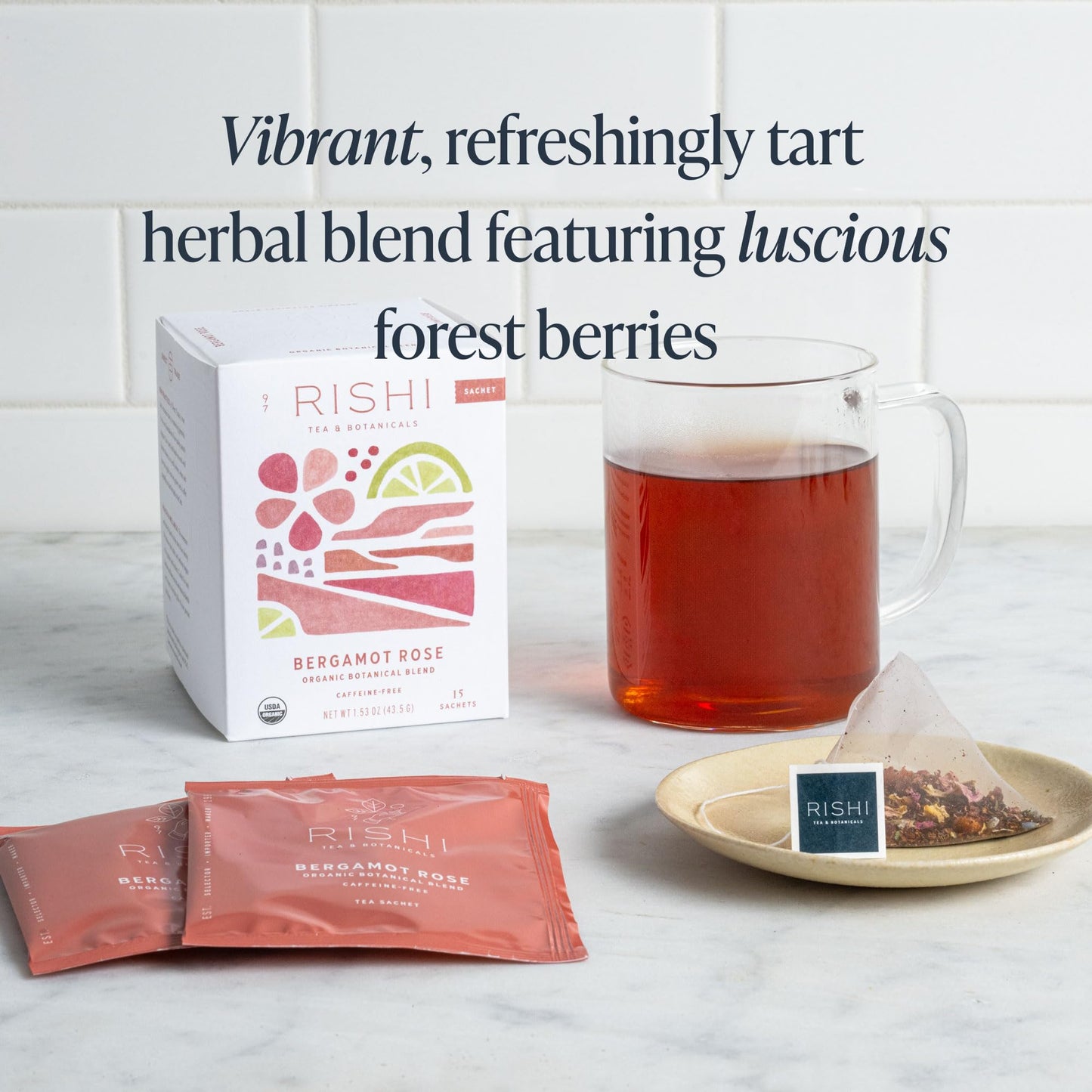 Rishi Tea Bergamot Rose Herbal Tea - Organic  Caffeine Free Sachet Bags  Floral And Citrus Botanical Blend - 15 Count (Pack Of 1)