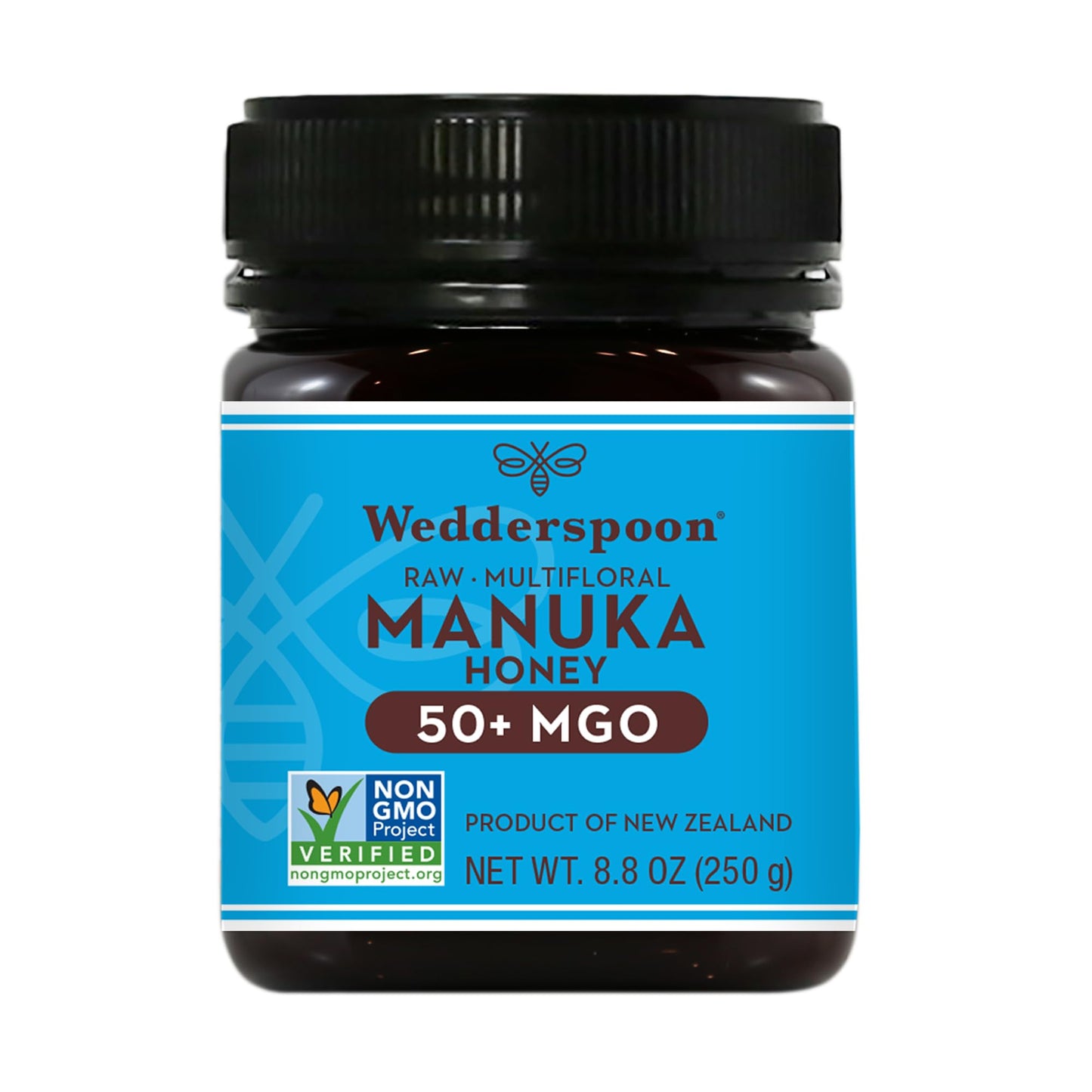 Wedderspoon Raw Premium Manuka Honey, 50+ MGO, 8.8 Oz, Unpasteurized New Zealand Honey, From Our Hives to Your Home