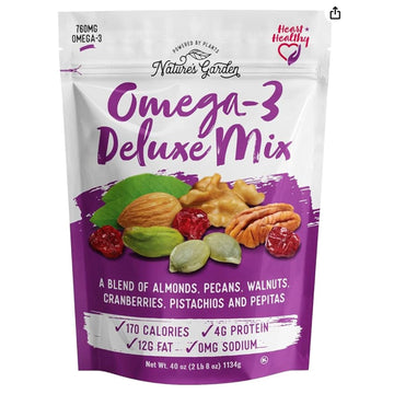 Natures Garden Omega 3 Deluxe Mix - Healthy Trail Mix, Power Up, Heart Healthy, Gluten Free, Cholesterol Free, Sodium Free, No 