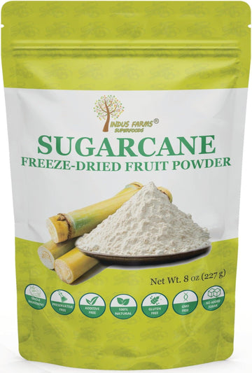 Indus Farms Superfoods 100% Pure Freeze-Dried Sugarcane Juice Powder - No Additives, Single Ingredient, Non-GMO, Vegan, Natural 
