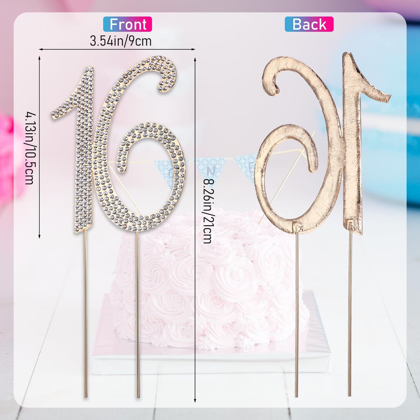 Aolly 16Th Birthday Cake Topper - Crystal Rhinestones, Gold