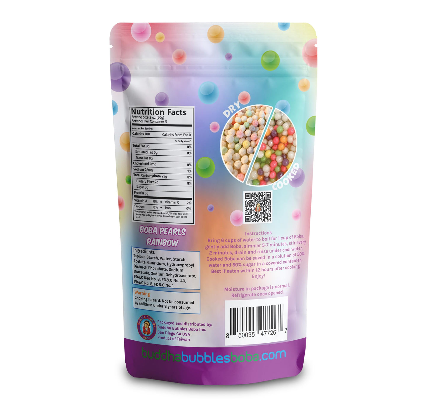 Buddha Bubbles Boba Premium RAINBOW BOBA Tea, Real Tapioca Pearls, 10 Ounce