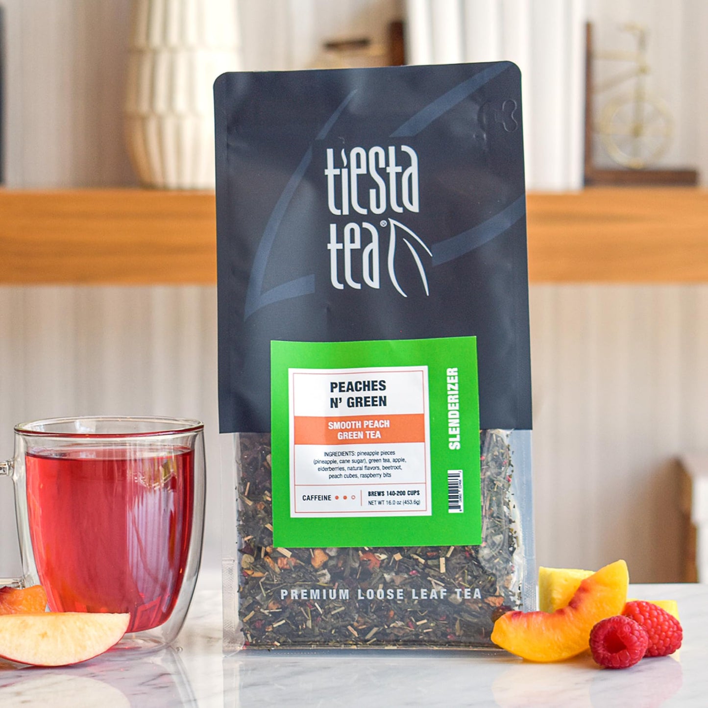 Tiesta Tea Peaches N Green Loose Leaf Tea Blend, Medium Caffeinated, 16 oz Bulk Pouch, Brews Up to 200 Cups
