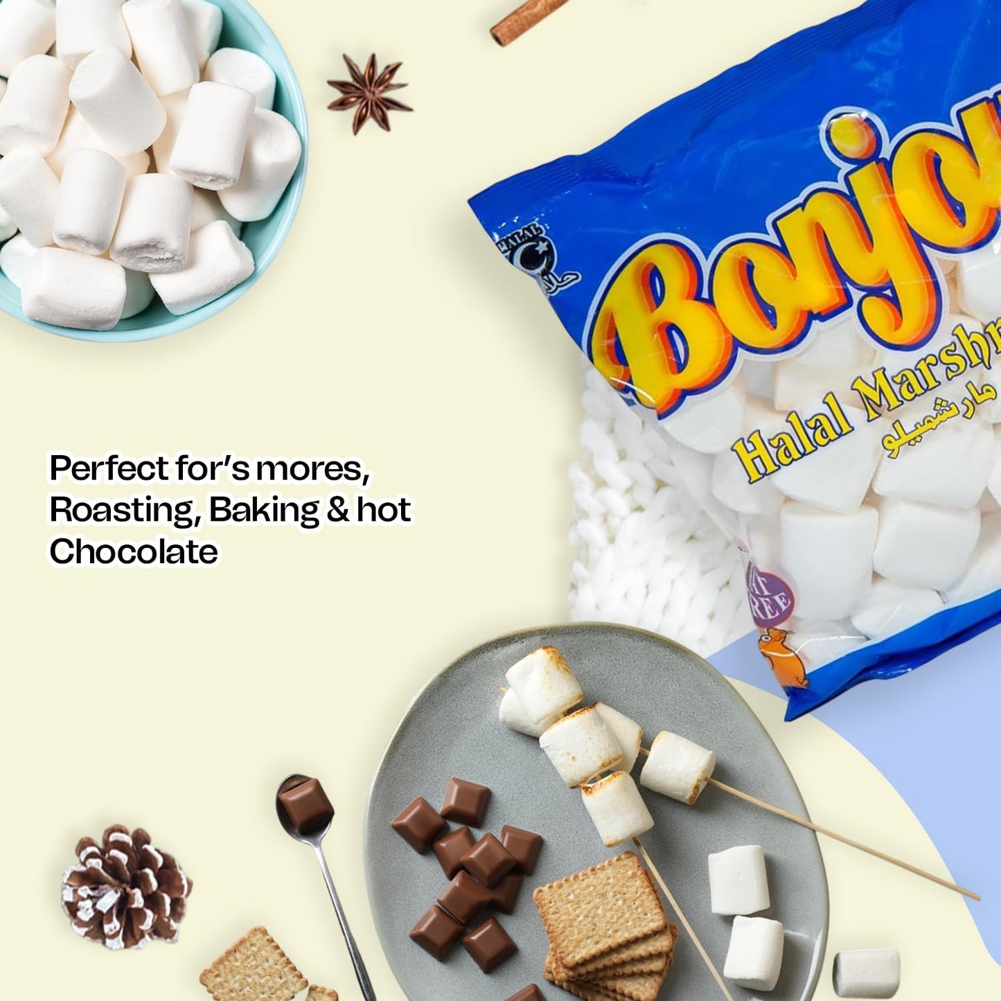 Bonjour Large Marshmallows - Vanilla Flavored, Halal Gelatin, Low Fat, Dye Free - 8.82 Oz (250 g)