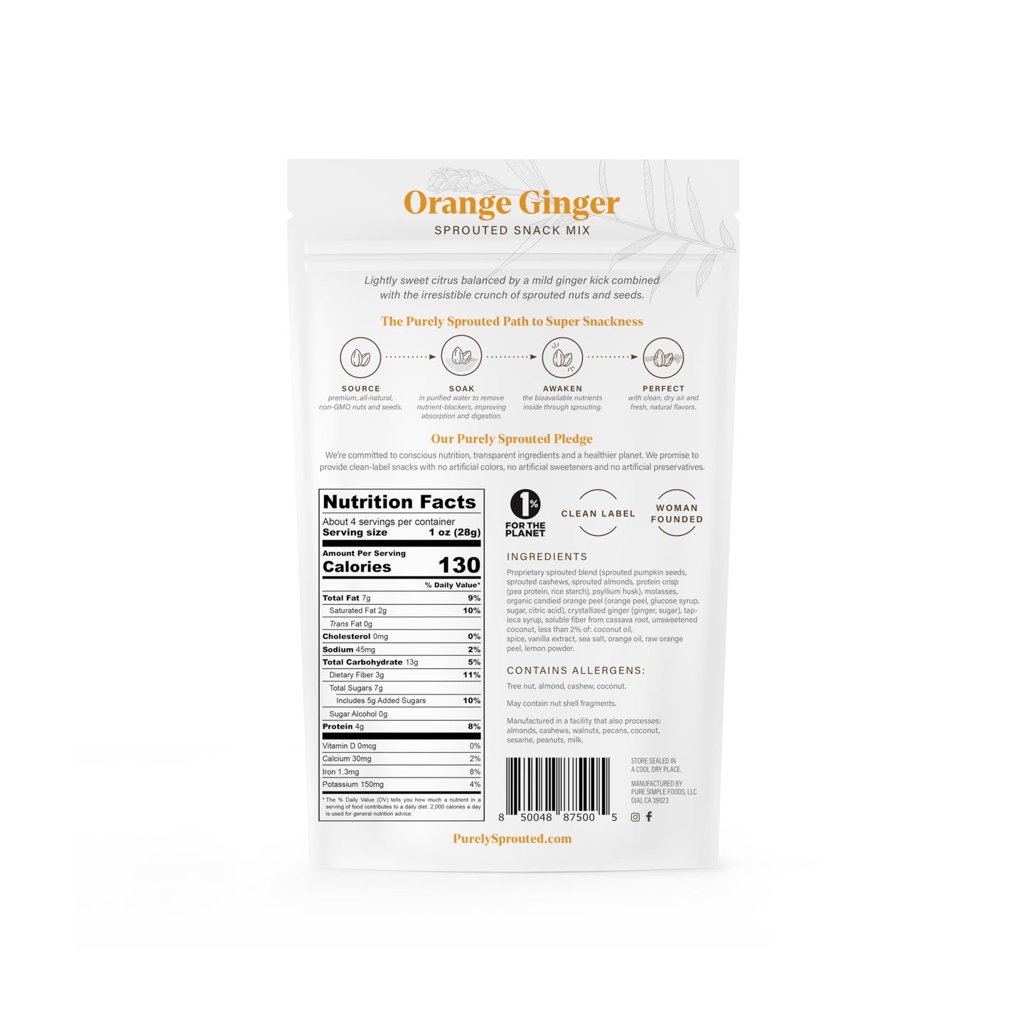 Purely Sprouted Orange Ginger Snack Mix: Vegan, Gluten-Free, And Non-Gmo Blend For A Healthy Crunch! (4 Oz, 6 Pack)