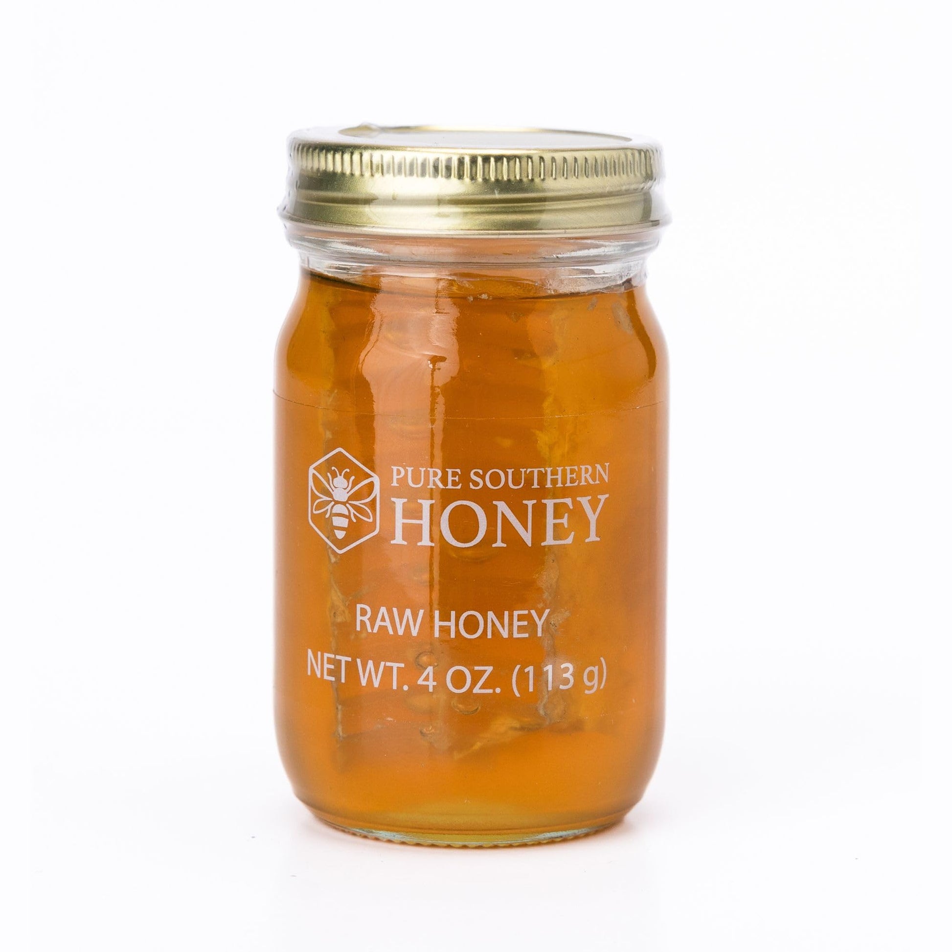 100% Authentic, USA - Made [ 4 oz ] MINI Raw Unfiltered Honey with Honeycomb, Pure Southern Honey - Unheated - Non - GMO, No Add