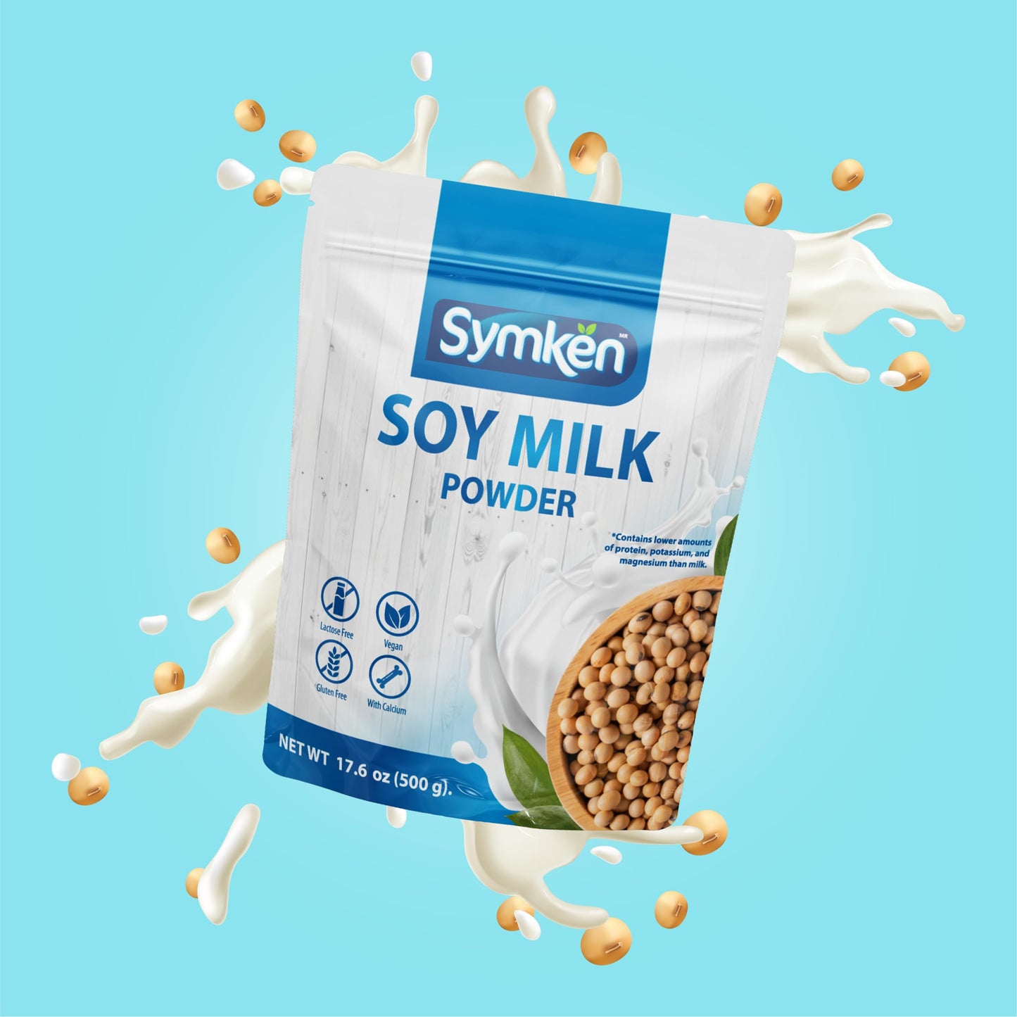 SYMKEN Sugar-free Soy Milk Powder, Vegan, Non-Dairy, Gluten-Free, 17.6 Oz