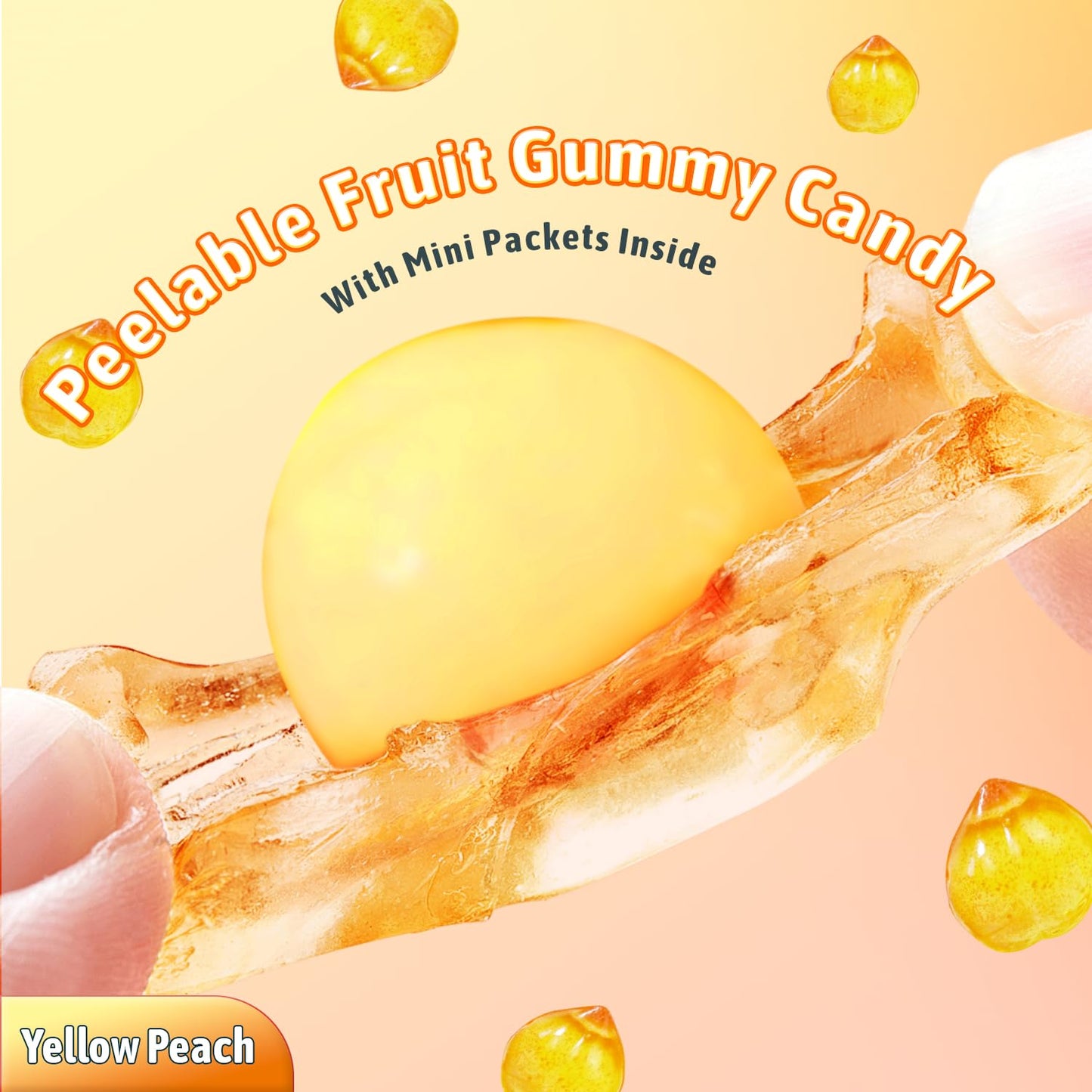 Joyvitas Peelable Gummy Yellow Peach Candy, Low Sugar & Low Calorie, 3 Pack (9.53oz) - Perfect for Stocking Stuffers & Gifts