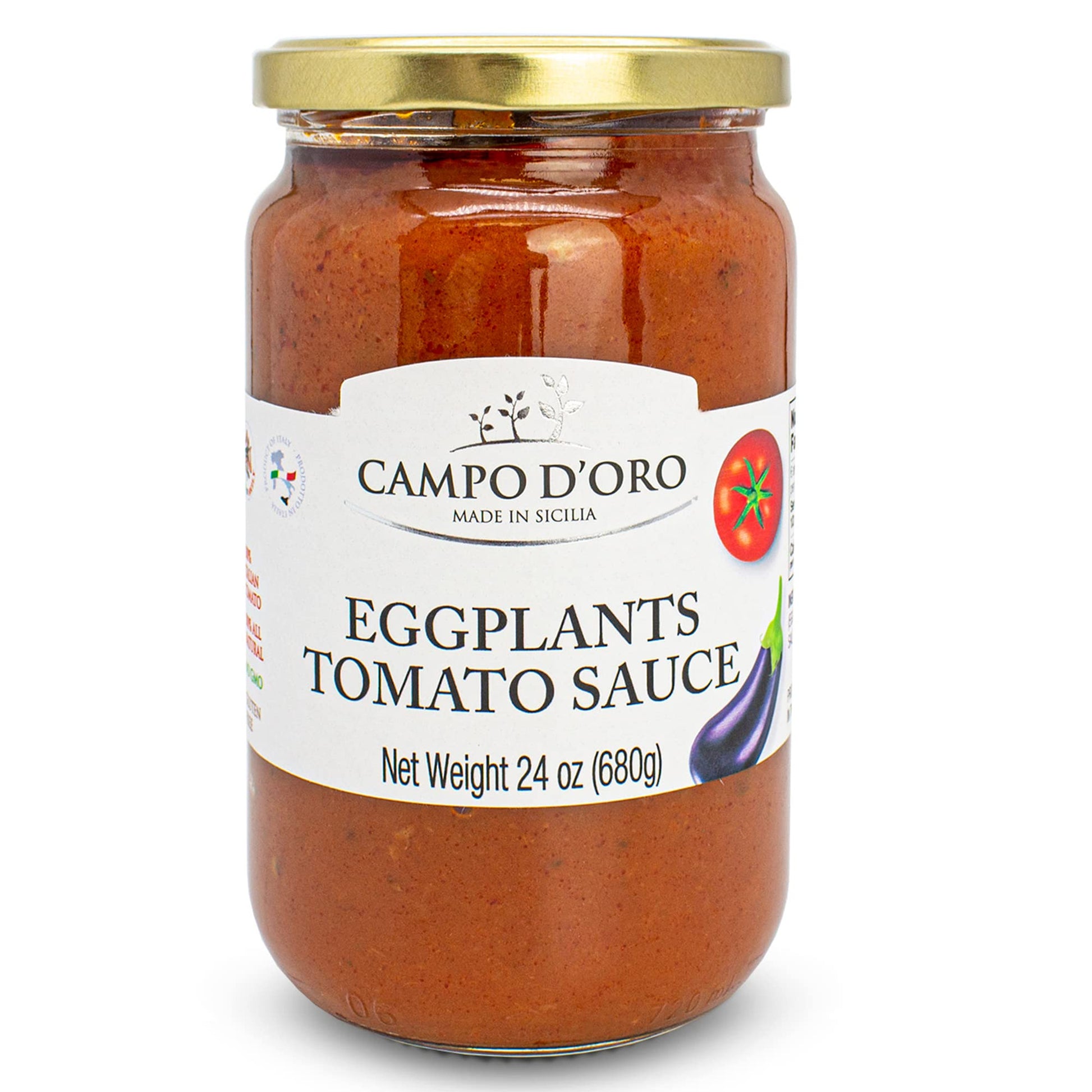 CAMPO DORO Italian Tomato Sauce with Eggplant, 100% Natural, 24oz Jar