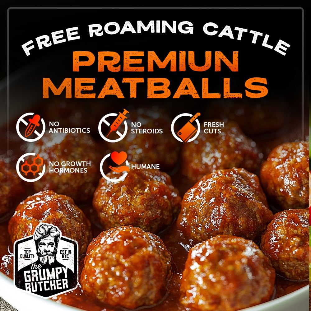Grumpy Butcher Gourmet Beef & Pork Parmesan Meatballs, 2 Packs (Each 1.25 Lb) - Artisan Fully Cooked Frozen Microwave Meatballs