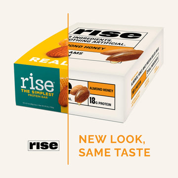 Rise Whey Protein Bars - Almond Honey | Healthy Breakfast Bar & Protein Snacks, 20g Protein, 4g Fiber, Just 3 Whole Food Ingredi
