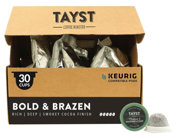 Tayst Coffee Pods, Bold & Brazen Dark Roast, K Cups Compatible with Keurig Coffee Maker, Sustainable Single Serve, Pack of 30