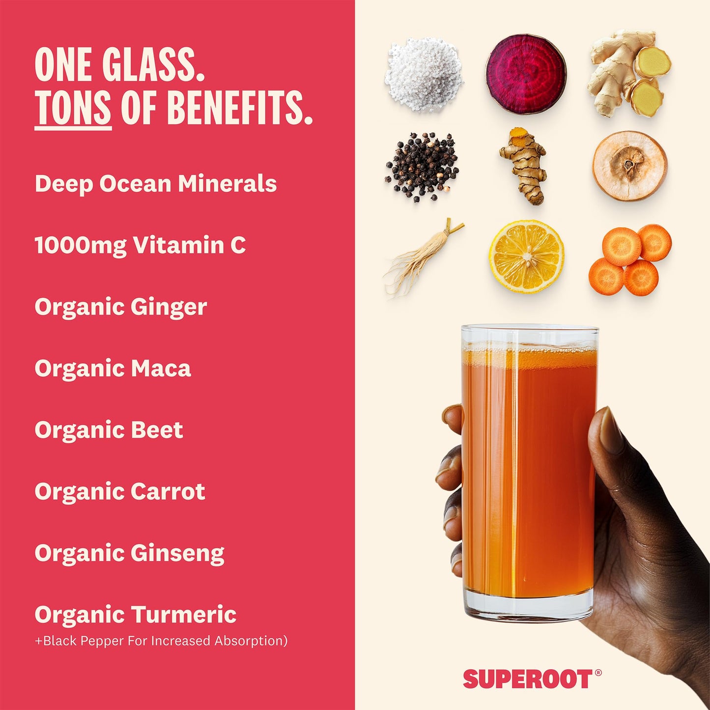 SUPEROOT Ginger Shot + Superfood Drink Mix - Immunity & Hydration - 8.47 oz - Strawberry Lime Flavor