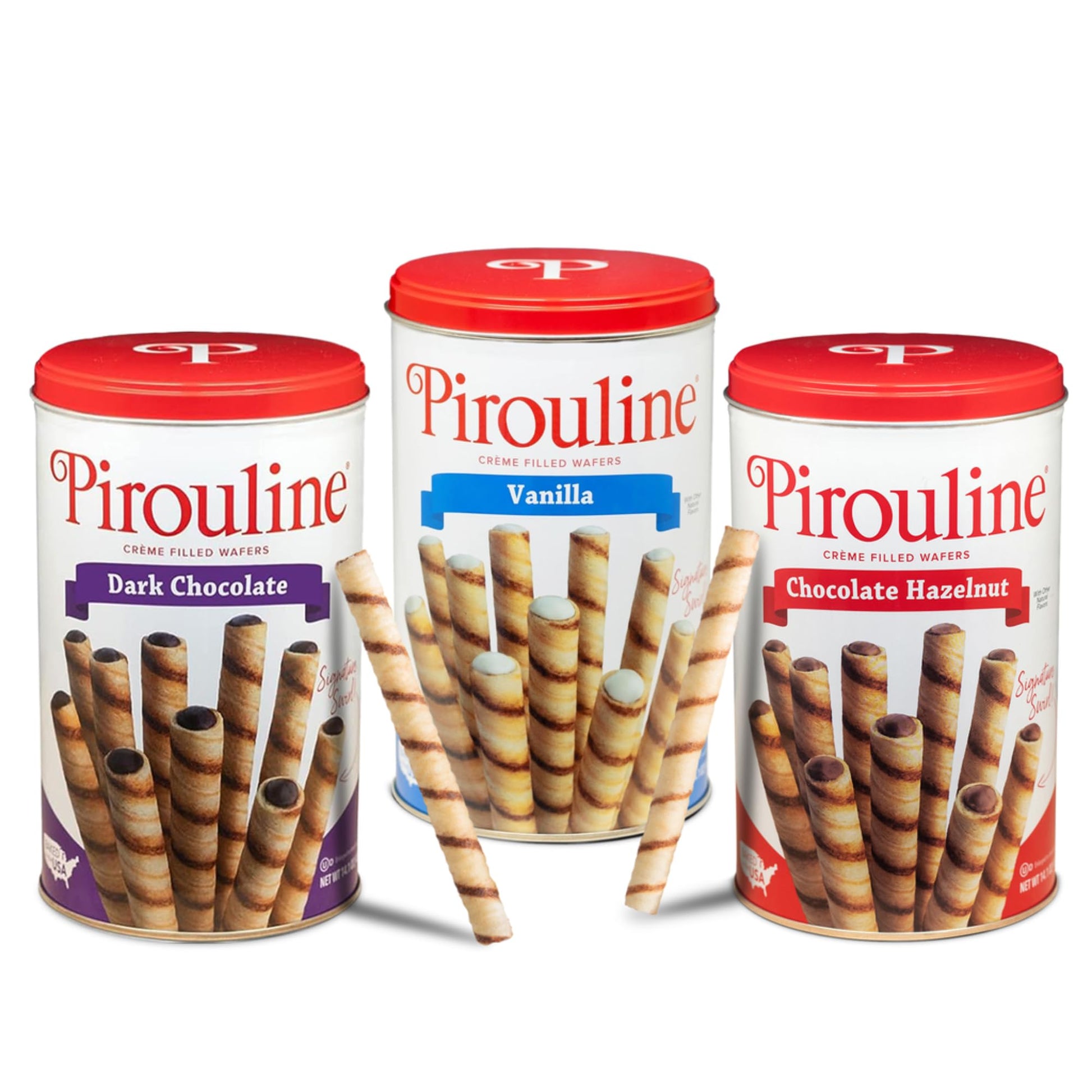Pirouline Rolled Wafers Variety Pack - Chocolate Hazelnut, Dark Chocolate, Vanilla - 14.1 oz (Pack of 3)