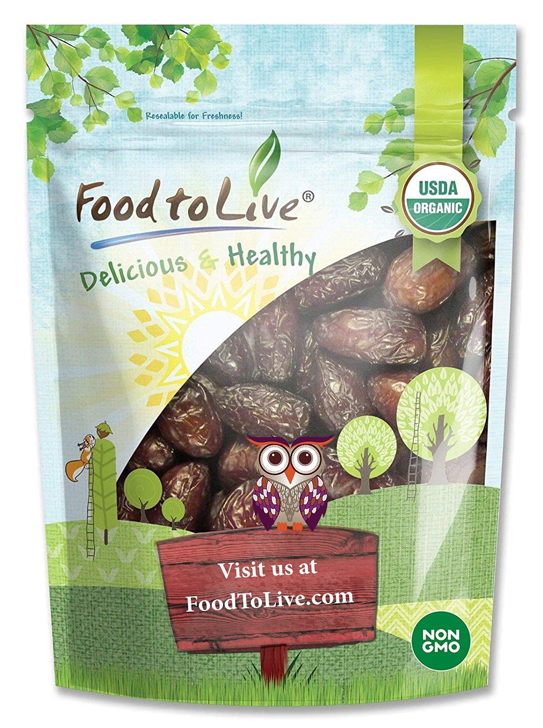 Food to Live Organic Medjool Dates, Non-GMO, Large Size, Unsweetened, 2 Pounds