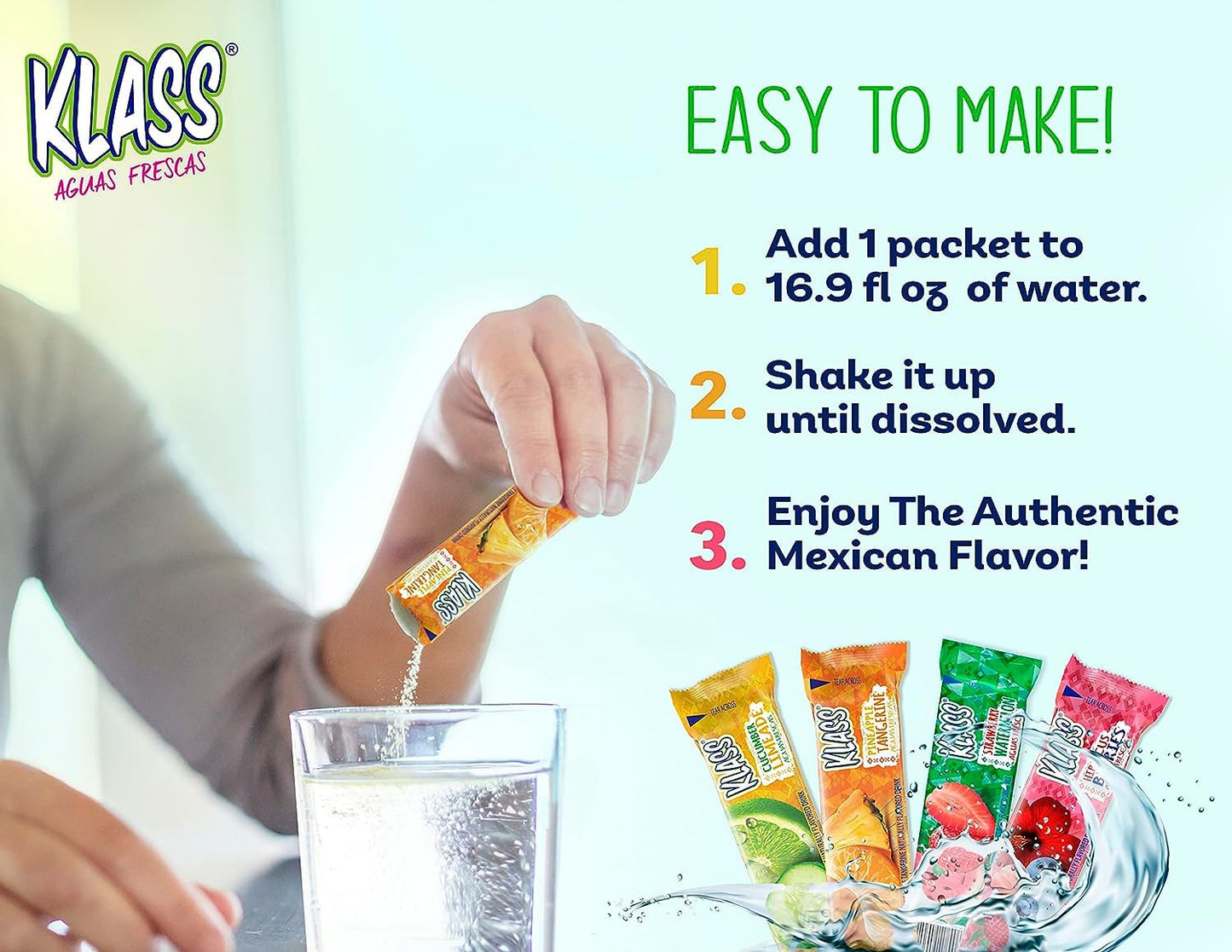 Klass Aguas Frescas, Hibiscus-Berries Sugar Free Drink Mix, 10 On-The-Go Sticks (Pack Of 4, 40 Count)