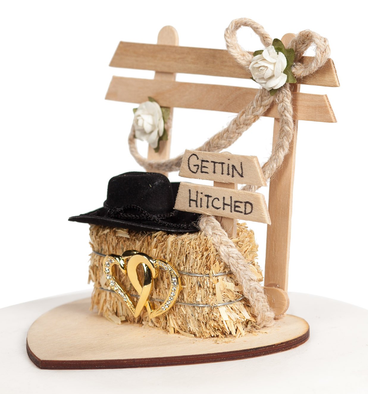 Gettin Hitched Western Affection Wedding Cake Topper: Heart Color: Gold