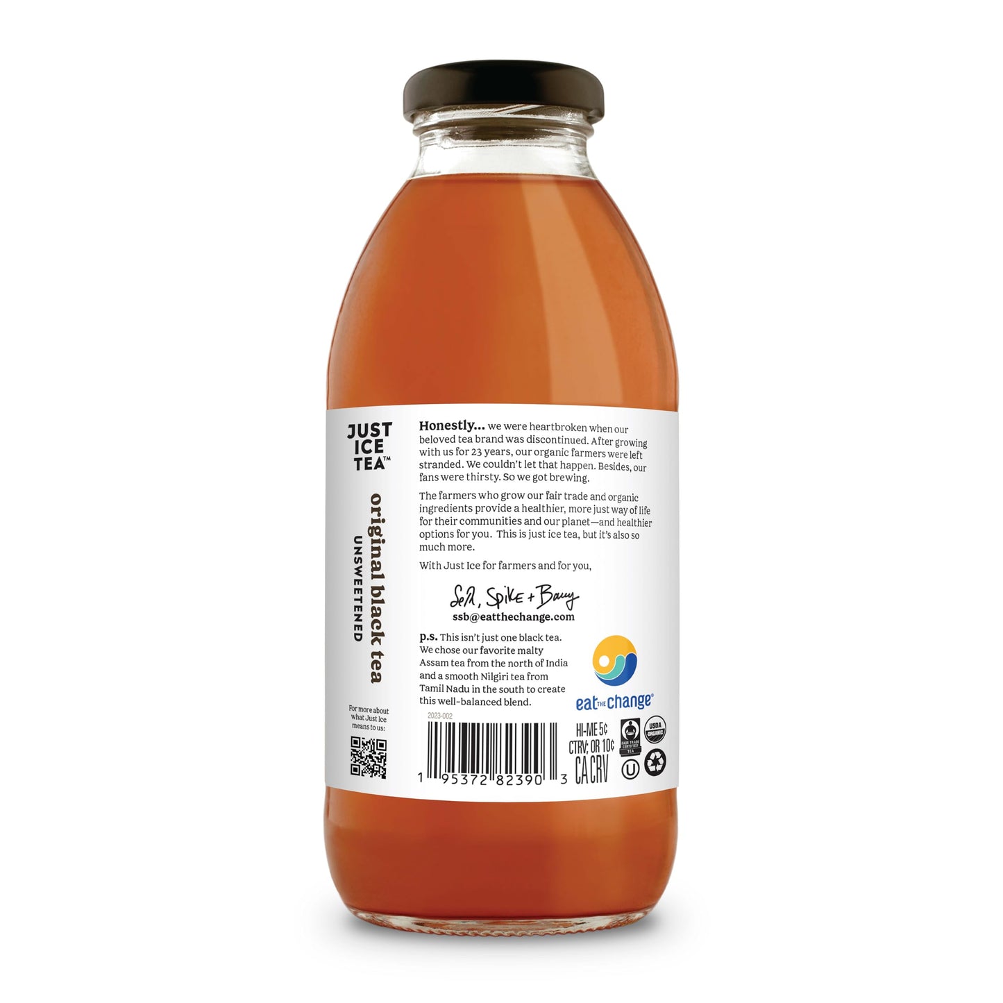 Just Ice Tea Organic Iced Tea, 16 Fl Oz Glass Bottles (Unsweetened Original Black Tea, Pack Of 12)