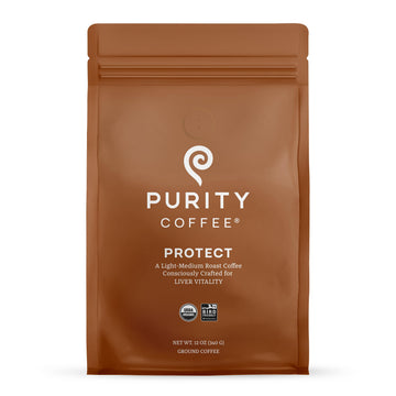 Purity Coffee PROTECT Light-Medium Roast Ground Coffee for Liver Vitality - USDA Organic and Third-Party Tested for Antioxidants  Mold  Mycotoxins and Pesticides - 12oz (Purity Protect  light_roast) | Ground| PROTECT