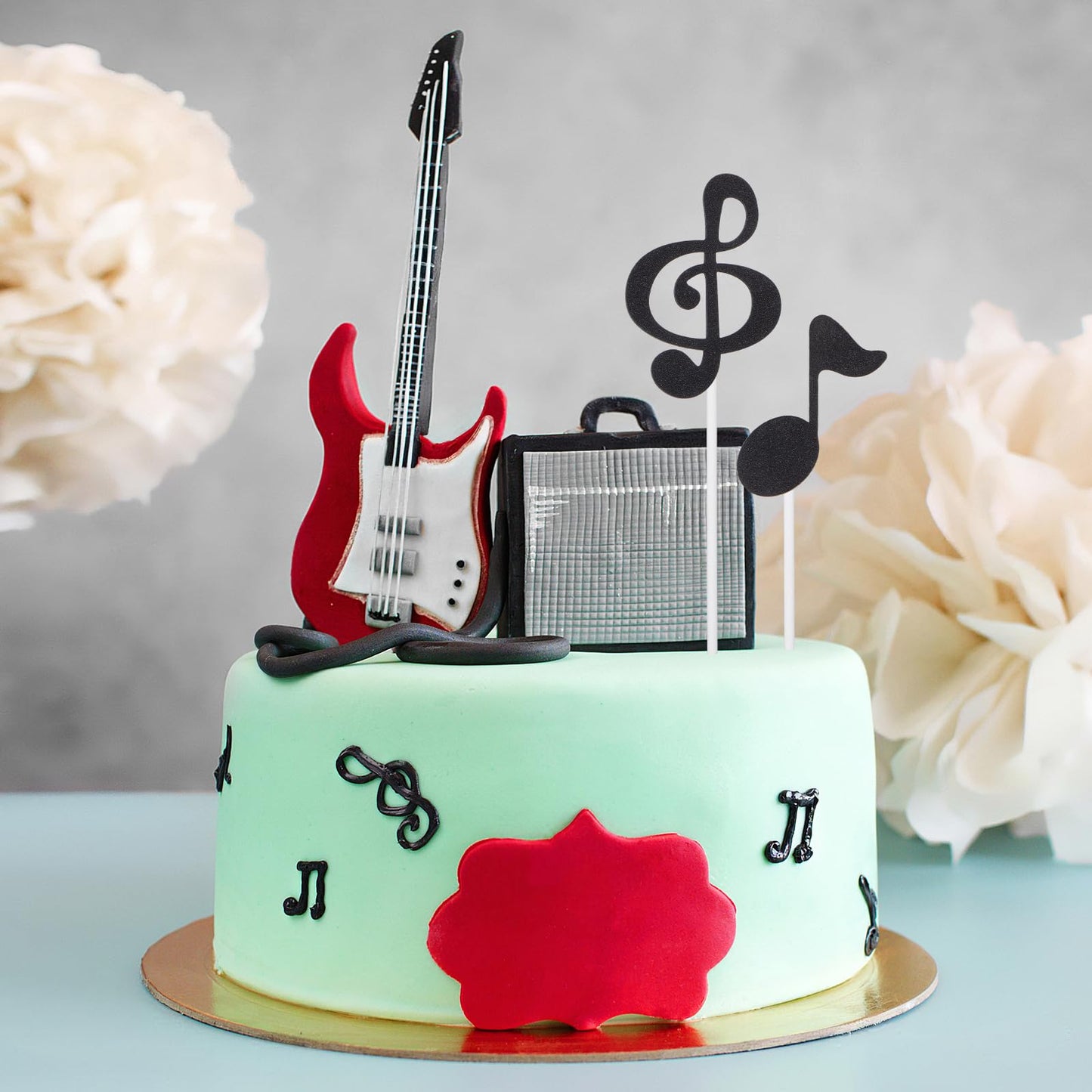 Ultnice Cake Topper Music Symbol Notes Decorations Party Supplies For Happy Birthday Cake 6 Pcs