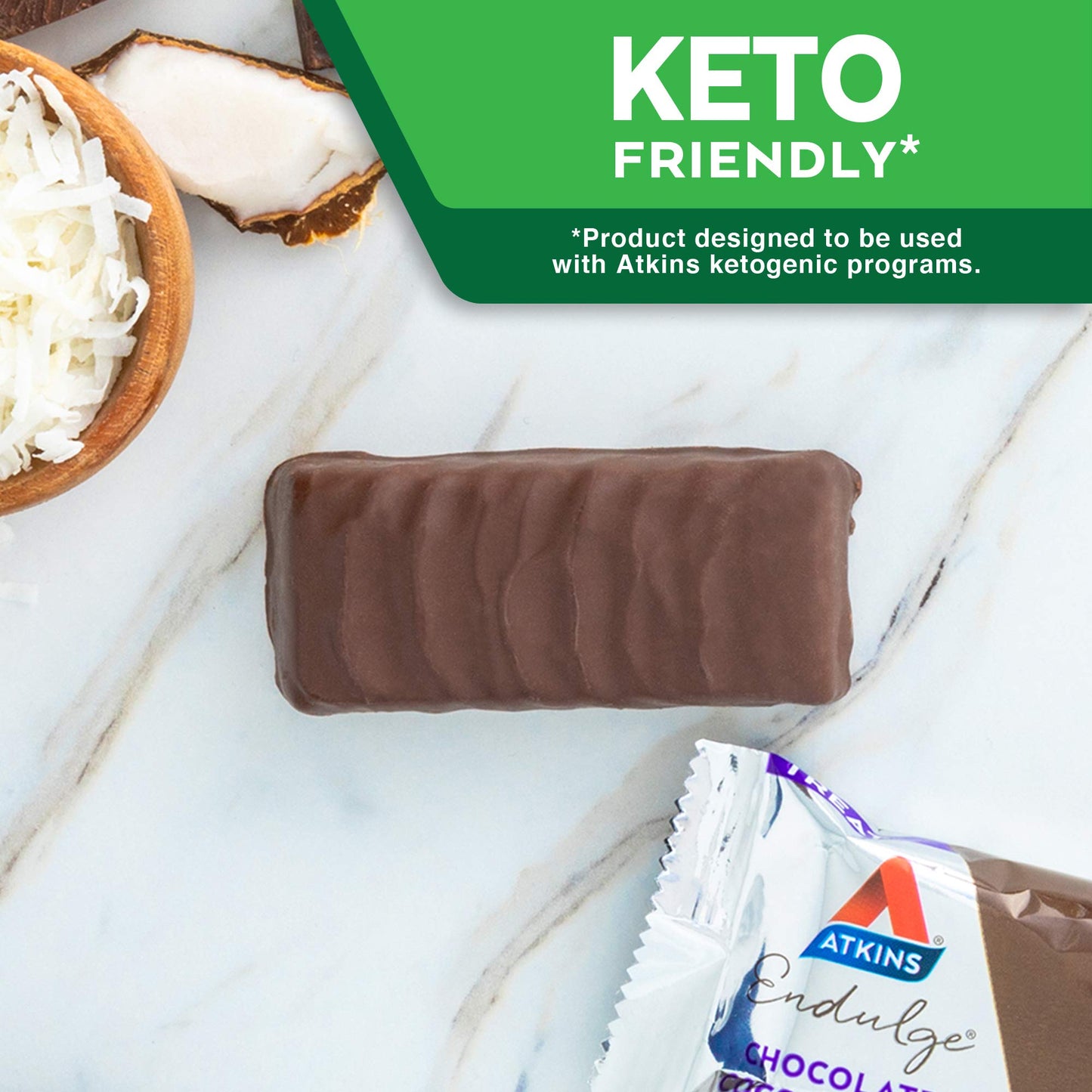 Atkins Endulge Chocolate Coconut Bar, Dessert Favorite, High In Fiber, 1G Sugar, 10 Count