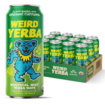 WEIRD Organic Mystical Mint Yerba Mate – 16oz Cans, 160mg Caffeine, Pack of 12 – Clean Energy Drink Alternative